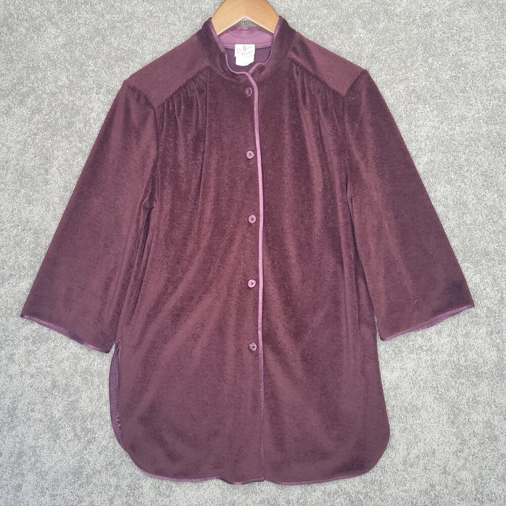 Vintage Dark Red Velvet Oversized Boxy Swim Or Sleepwear Blouse Womens Large